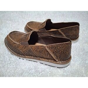 Ariat Cruiser Brown Tooled Floral Embossed Leather Slip On Loafers Size 10B